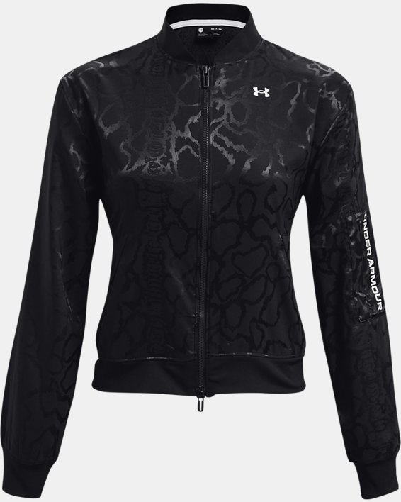 Women's UA RUSH™ Woven Jacquard Bomber Jacket, Black, pdpMainDesktop image number 5